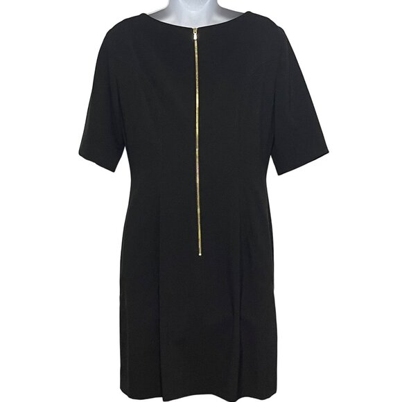 Tahari Arthur‎ S. Levine Elegant Black Sheath Dress with Gold Zipper Hardware 8P - Picture 3 of 16
